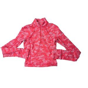 Lululemon It's Rulu Run Half Zip Cropped Top Pink Camo Pullover Jacket size 2